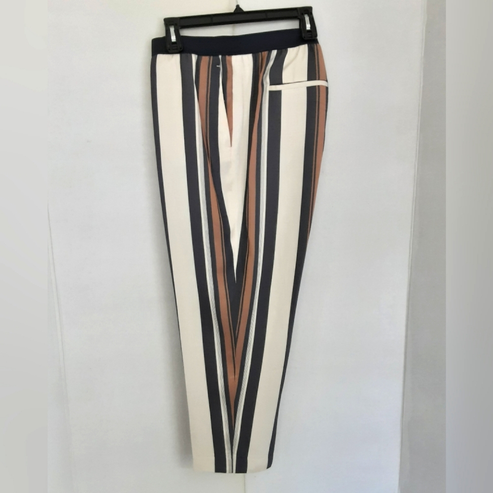 ANN TAYLOR Striped Pull On Elastic Band Baggy High Rise Ankle Pants Sz 14 - Vtg
